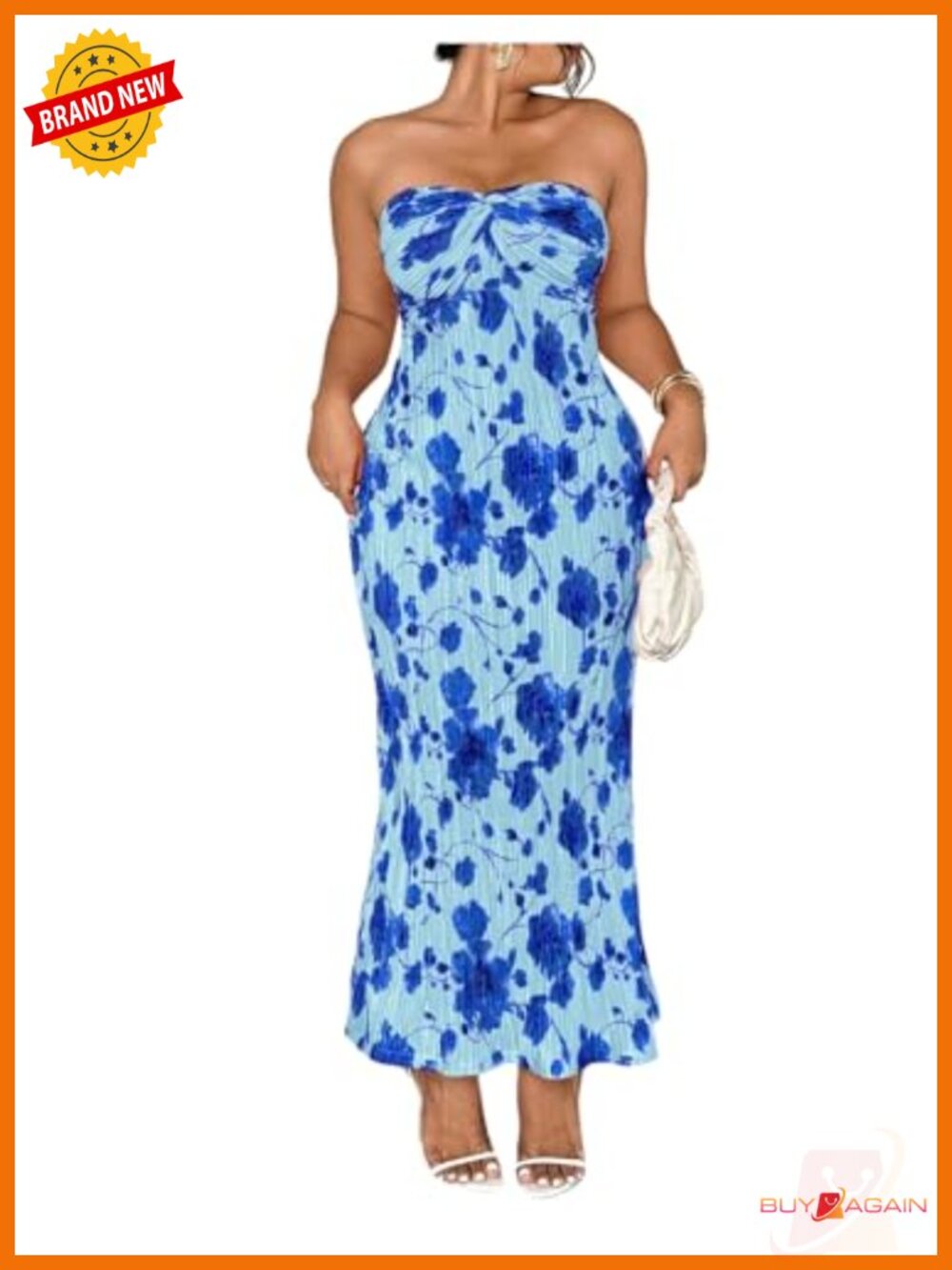 Plus Size Floral Strapless Twist Front Bodycon Long Dress